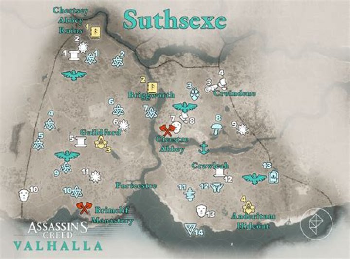 All Assassin’s Creed Valhalla Suthsexe Wealth, Mysteries, and Artifacts locations map