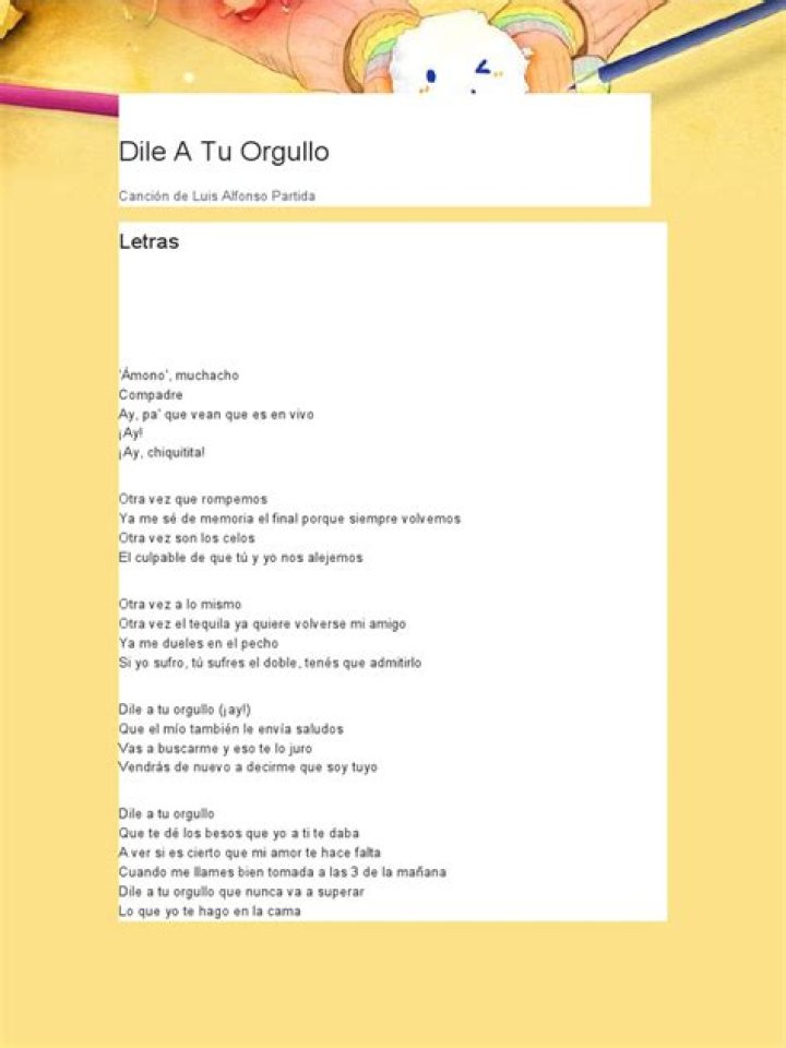 Dile A Tu Orgullo Letras - Dile A Tu Orgullo Traducciones