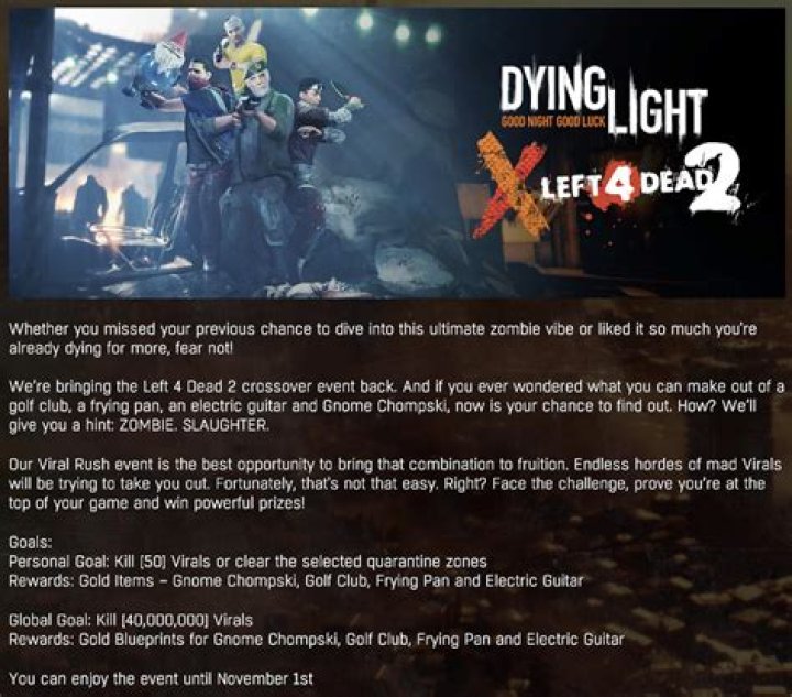 Dying Light Offers Limited-Time Left 4 Dead 2 Event and Free DLC