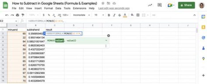 How to Subtract in Google Sheets
