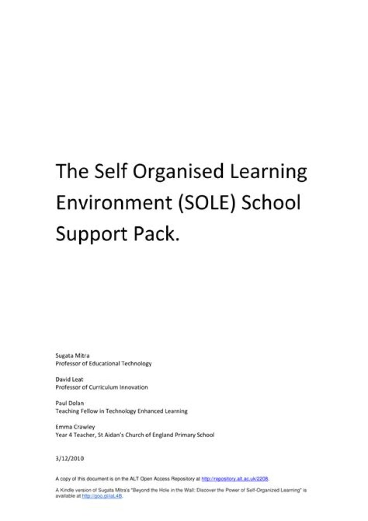Self Organised Learning Environment (SOLE)
