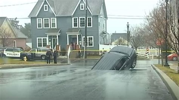 SUV nearly swallowed as sinkhole opens in Pennsylvania town