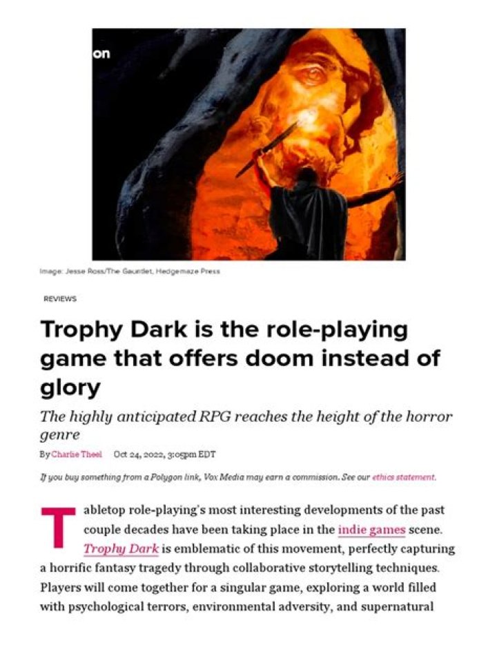 Trophy Dark is the role-playing game that offers doom instead of glory