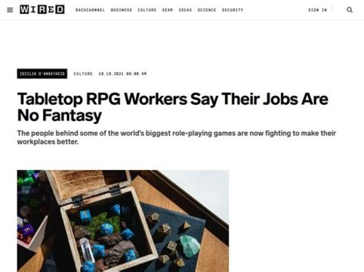 Wired: Tabletop RPG Workers Say Their Jobs Are No Fantasy